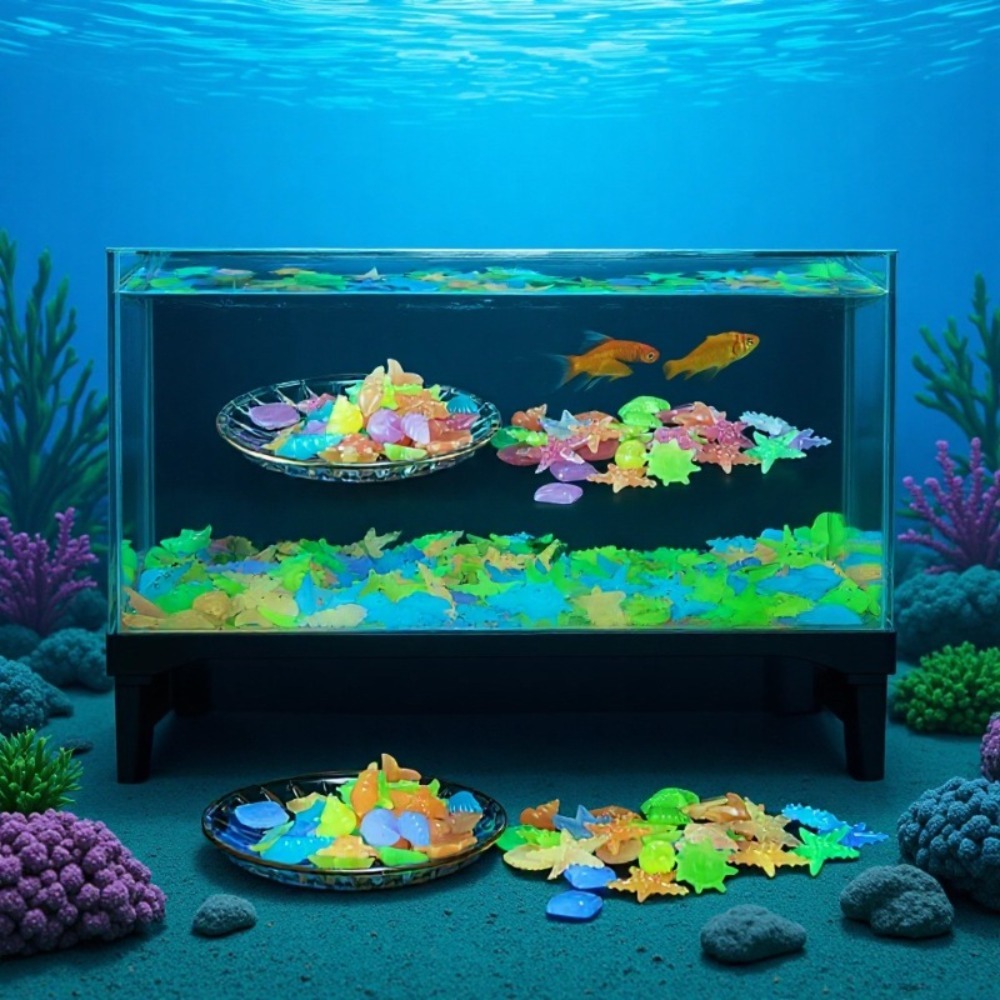 Aquarium Fish Photography - Pietre oceaniche luminose fluorescenti, conchiglie fluorescenti,
